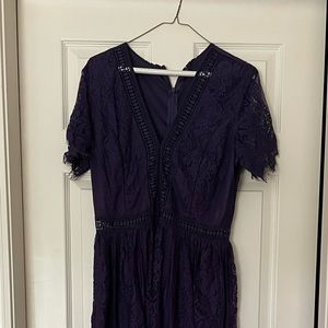 Floor length lace dress with see through lace detailing